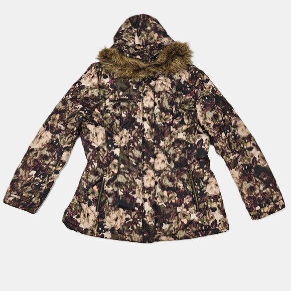 New York & Company Floral Camo Adjustable Waist Puffer Jacket Size L Outdoor - Picture 1 of 13